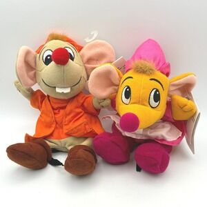Disney Store Cinderella Mice Jaq and Suzy Bean Bag Plush 2 Toy Lot 8" Vintage